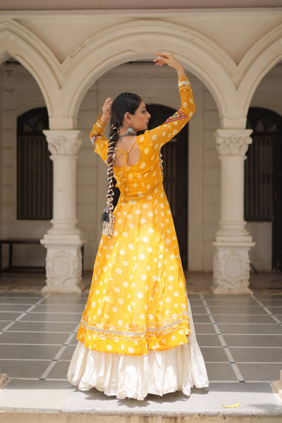Yellow & Chiku Navratri Chaniya Choli with Mirror Work – Traditional Garba & Dandiya Outfit for Women