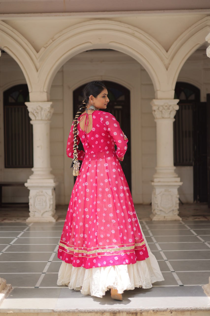 Pink & Chiku Navratri Chaniya Choli with Mirror Work – Traditional Garba & Dandiya Outfit for Women