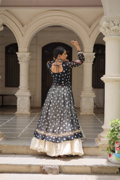 Black & Chiku Navratri Chaniya Choli with Mirror Work – Traditional Garba & Dandiya Outfit for Women