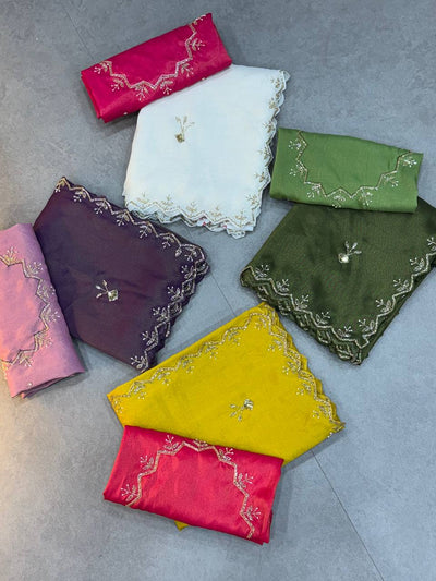 Premium Soft Tissue Zari Saree with Rich Cut Dana Work & Contrast Blouse