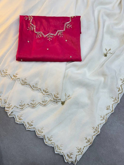 Premium Soft Tissue Zari Saree with Rich Cut Dana Work & Contrast Blouse