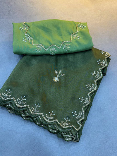 Premium Soft Tissue Zari Saree with Rich Cut Dana Work & Contrast Blouse