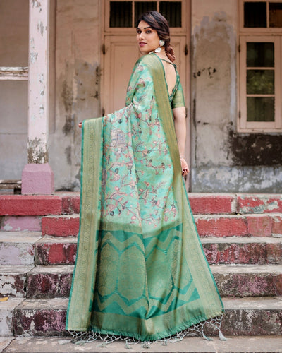 Graceful Green Banarasi Silk Saree with Intricate Floral and Elephant Weaves