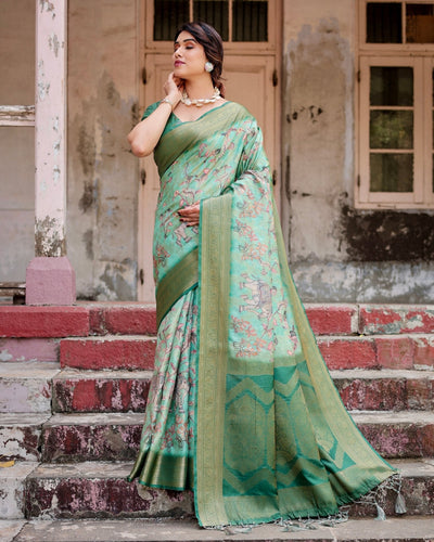 Graceful Green Banarasi Silk Saree with Intricate Floral and Elephant Weaves