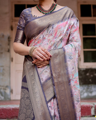 Graceful Lavender Banarasi Silk Saree with Regal Zari Weave and Tassel Detailing