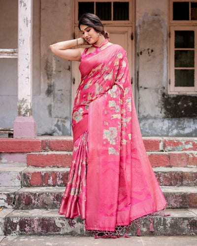 Regal Pink Banarasi Silk Saree with Zari Weave and Intricate Tassels