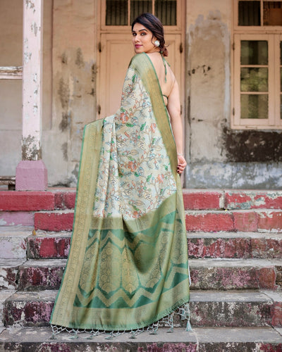 Timeless Green Banarasi Silk Saree with Zari Weaving and Tassels