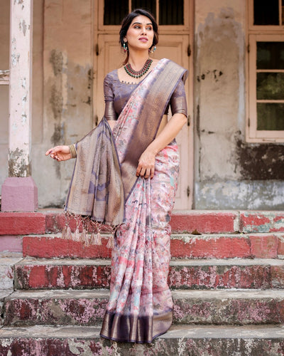Graceful Lavender Banarasi Silk Saree with Regal Zari Weave and Tassel Detailing