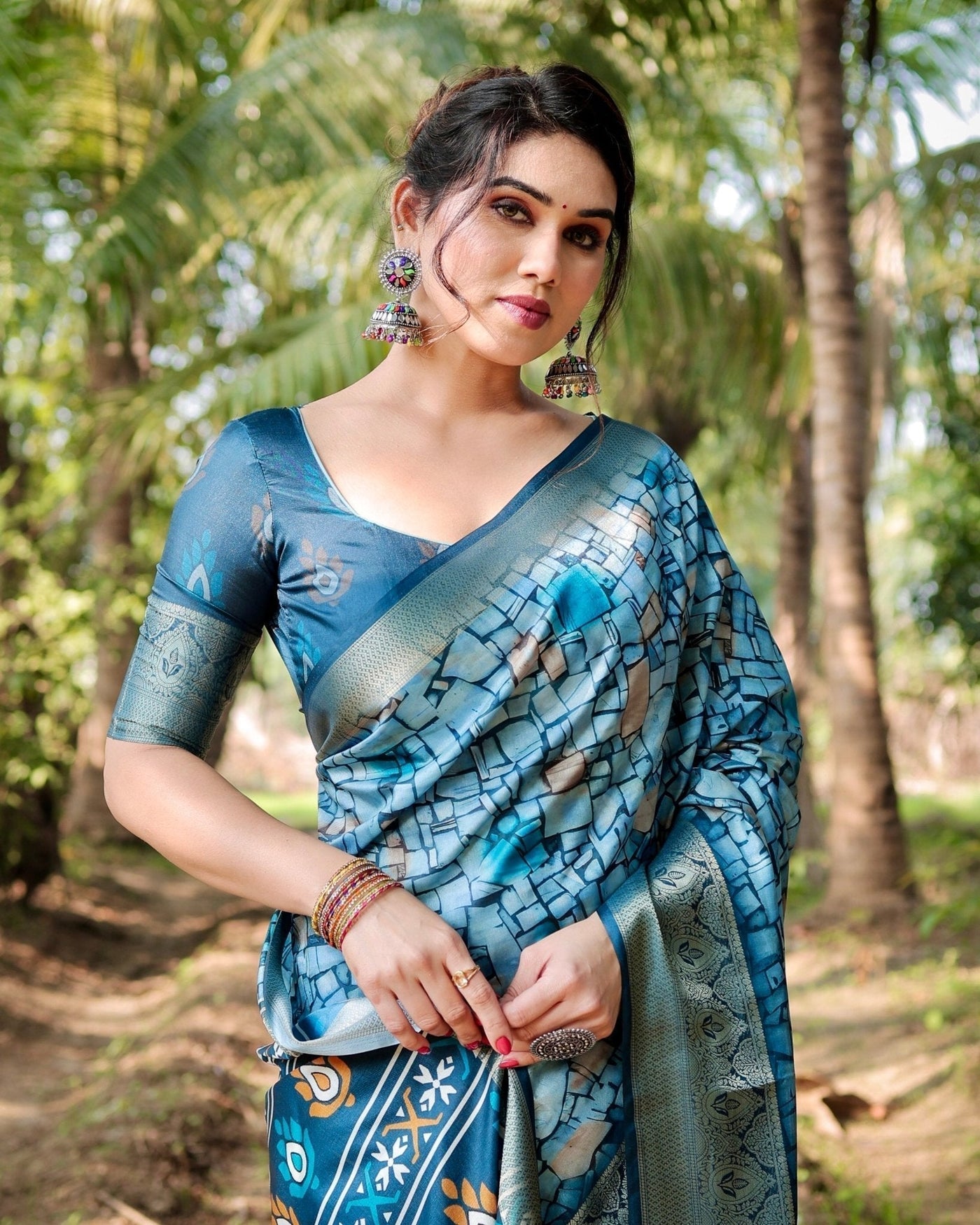 Mesmerizing Blue Tussar Silk Saree with Golden Zari Border and Mosaic-Inspired Pallu Design