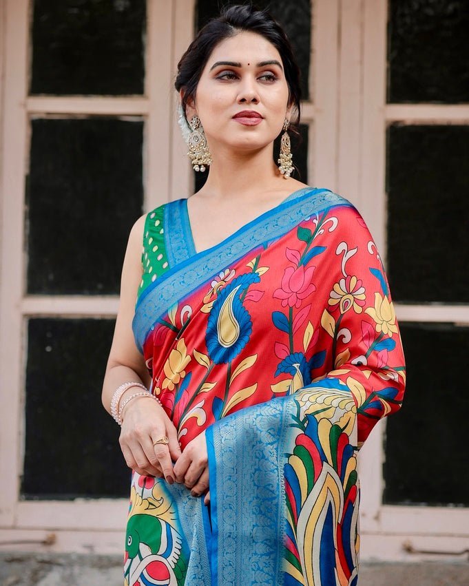 Multicolor Tussar Silk Saree with Vibrant Peacock and Floral Motifs