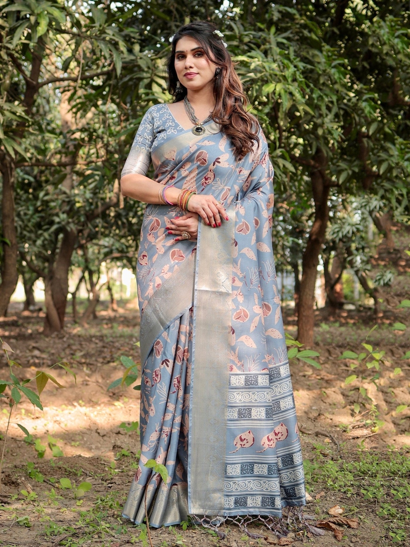 Stylish Sky Blue Tussar Silk Saree with Beige and Gold Zari Work and Contemporary Pallu Design